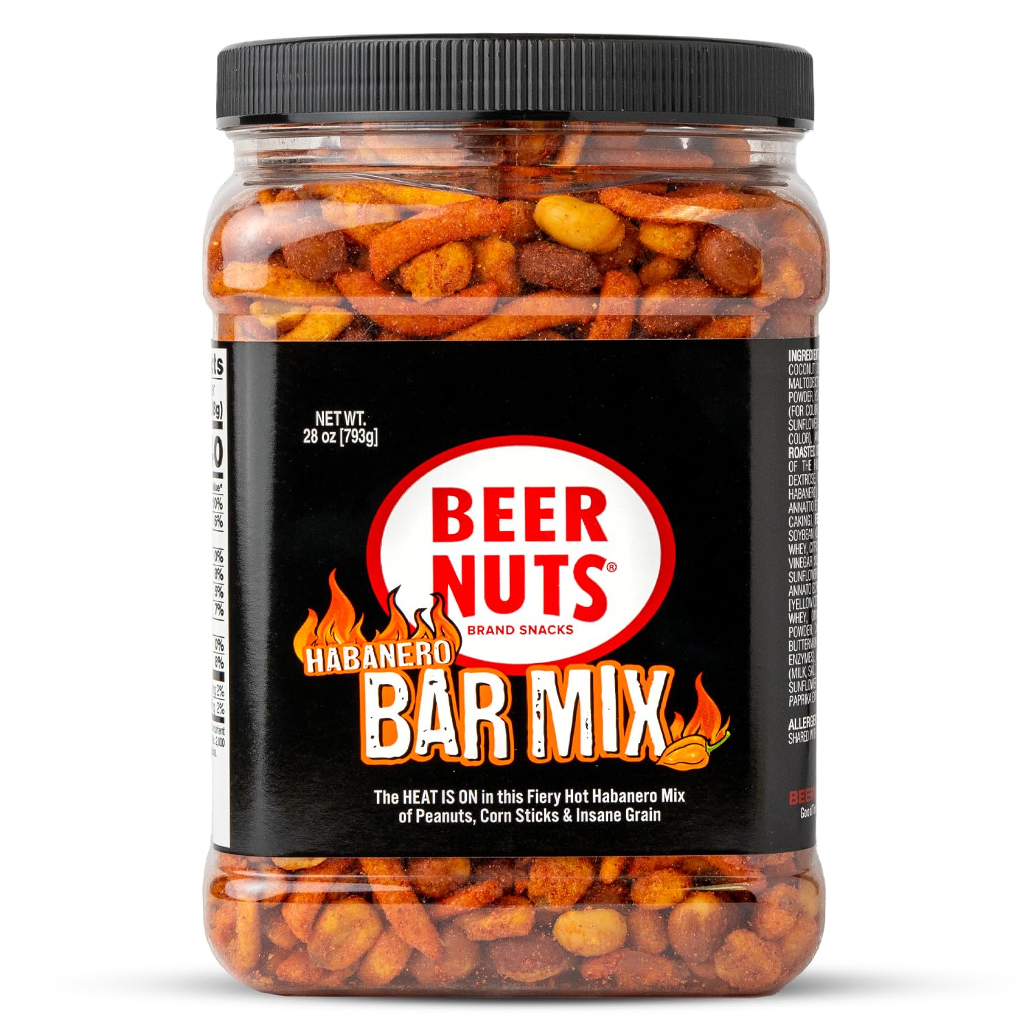 Beer Nuts Habanero Bar Mix, Fiery Hot Habanero Mix Of Peanuts, Corn Sticks & Insane Grain, Spicy Bar Mix for Any Party, Resealable Jar (28oz