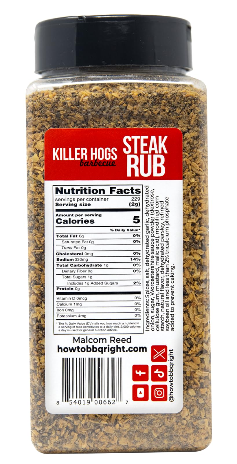 Killer Hogs Steak Rub Championship BBQ, Smoking, and Grilling Seasoning for Beef, Burgers, and Pork Chops, with Salt, Pepper, Herbs and Spices, 16.2
