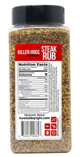 Killer Hogs Steak Rub Championship BBQ, Smoking, and Grilling Seasoning for Beef, Burgers, and Pork Chops, with Salt, Pepper, Herbs and Spices, 16.2