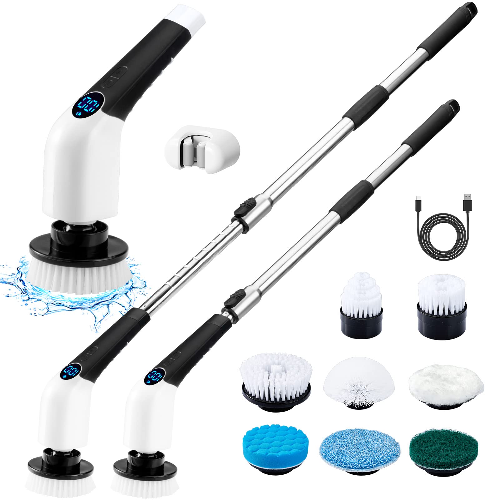 Electric Spin Scrubber, Cordless Cleaning Brush Power Shower Scrubber Long Handle Extendable Handheld Electric Scrubber for Bathroom Floor Tub Tile