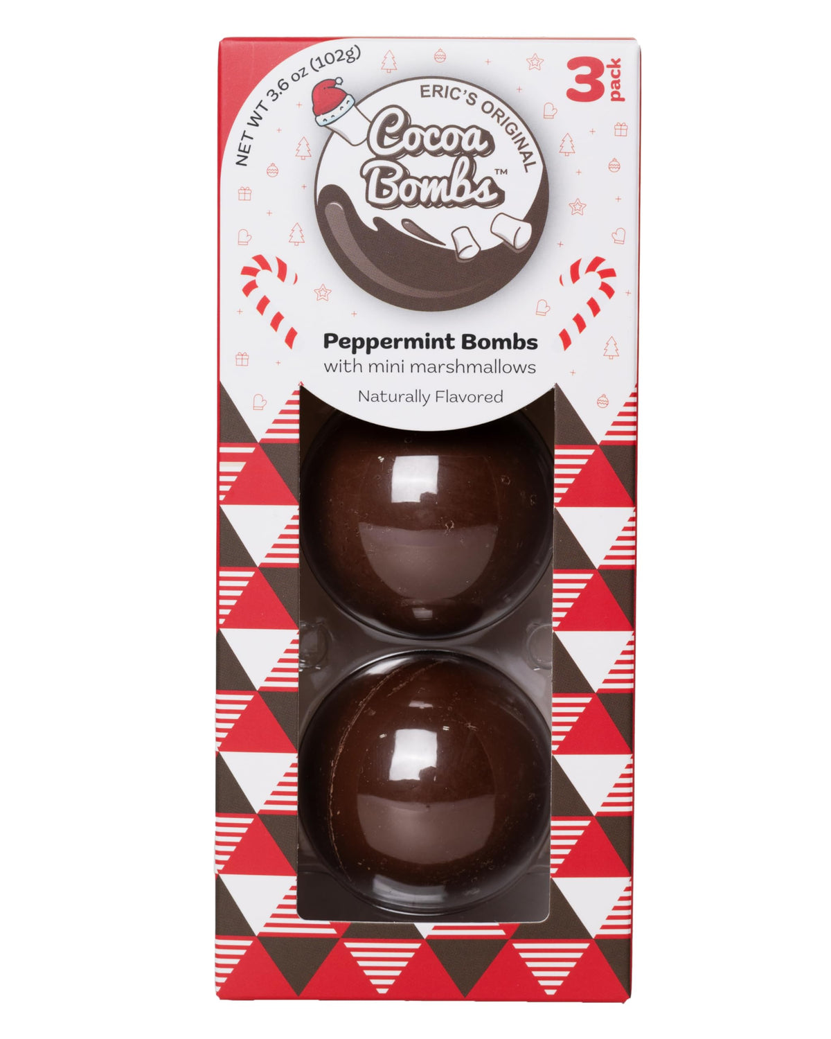 THE ORIGINAL COCOA BOMBS PEPPERMINT - U.S. MADE 3 PACK WITH MINI VEGAN MARSHMALLOWS
