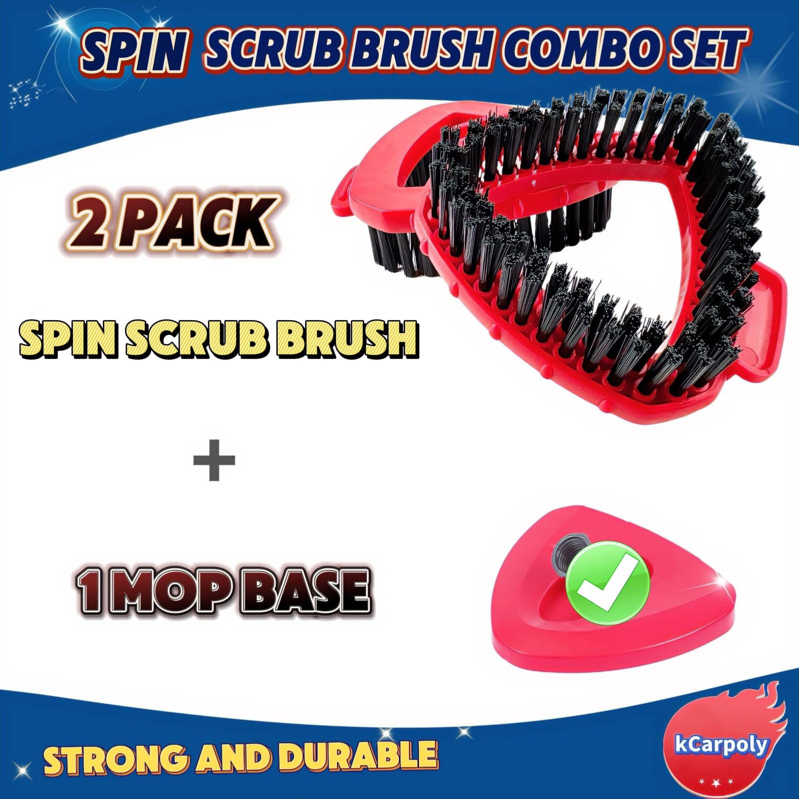 Spin Scrub Brush, 2 Pack Mop Head Replacements Compatible for O Ceda RinseClean 2 Tank System, Hard Bristle Cleaning Brush for Tile, Shower Cleaner