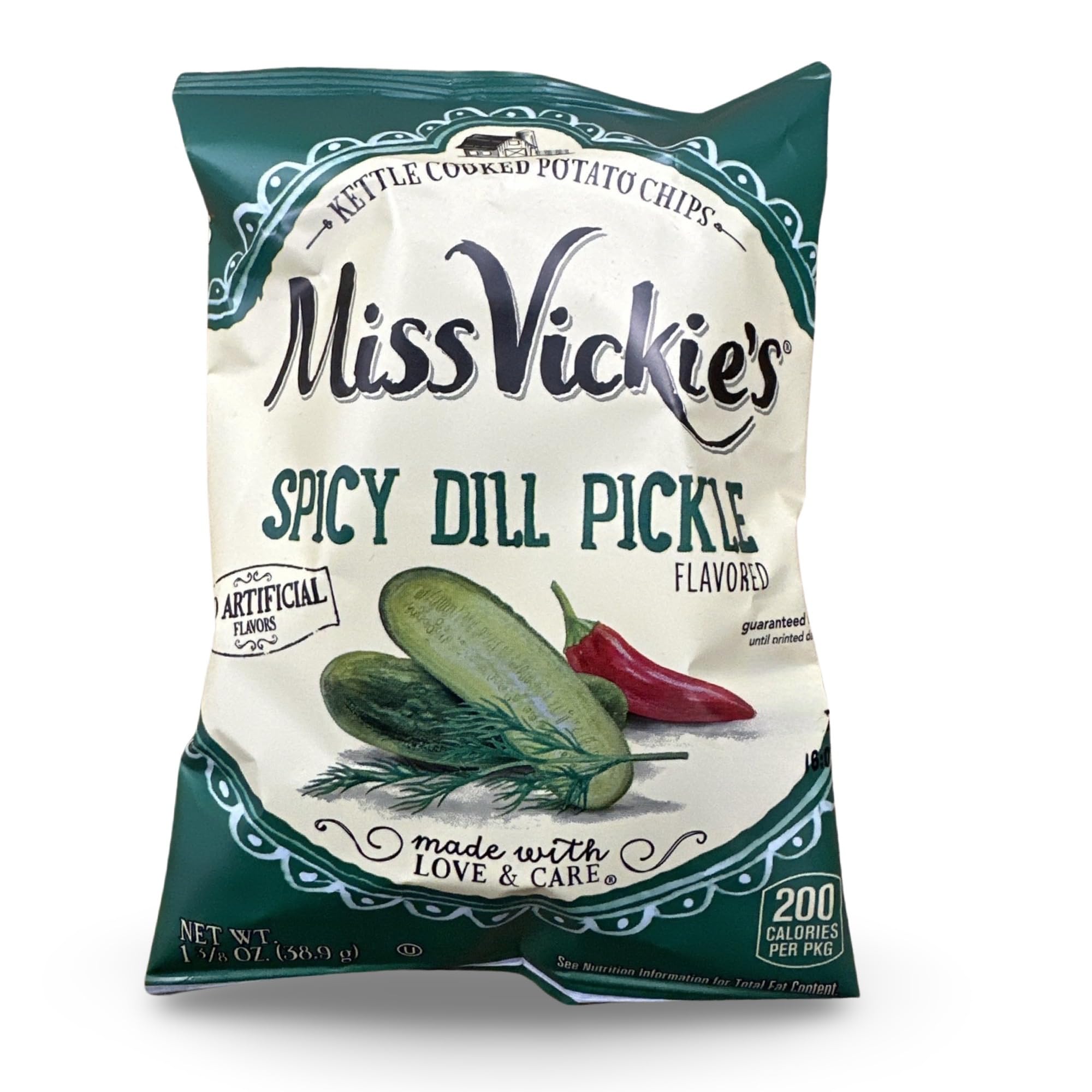 Miss Vickie's Spicy Dill Pickle Kettle Cooked Potato Chips, 1.375 Ounce (Pack of 64)