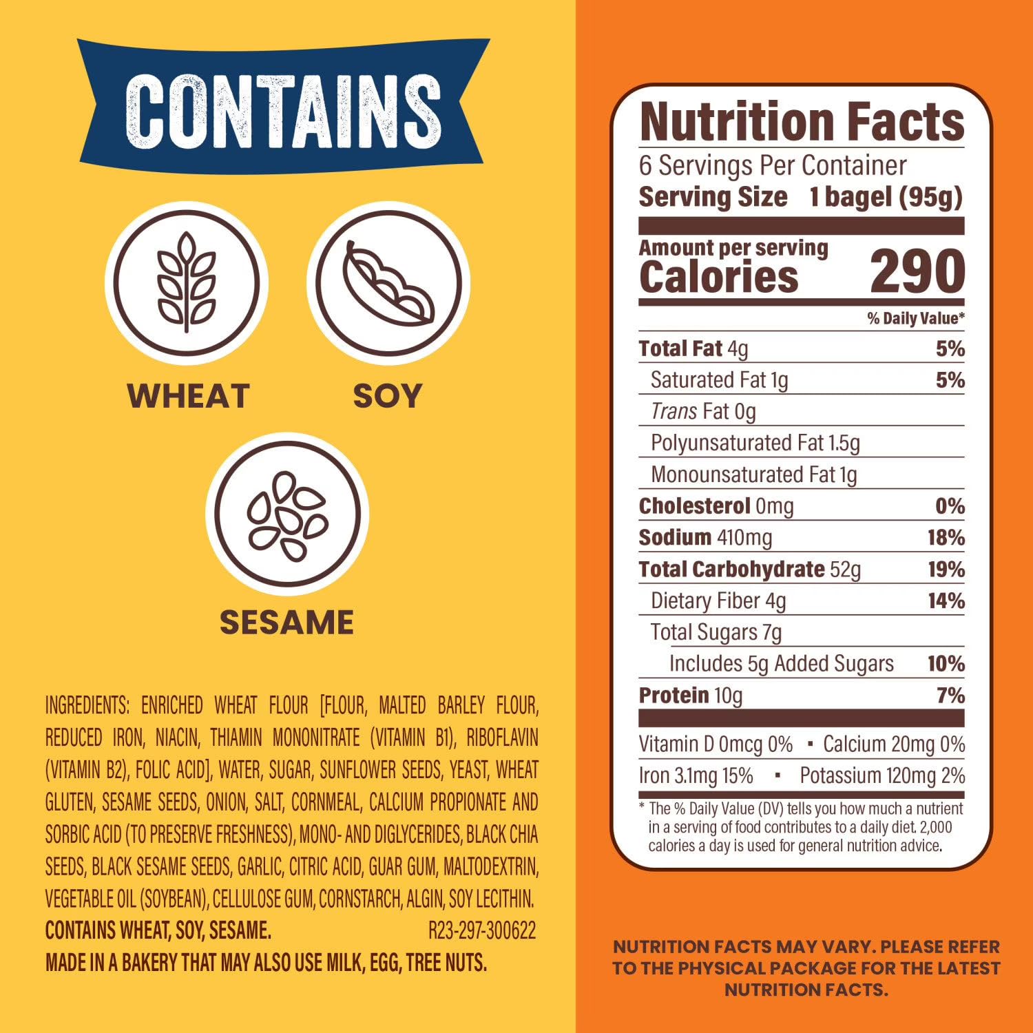 Thomas' Everything Bagels, 12 Count, 10g Protein per Bagel, 40 oz.