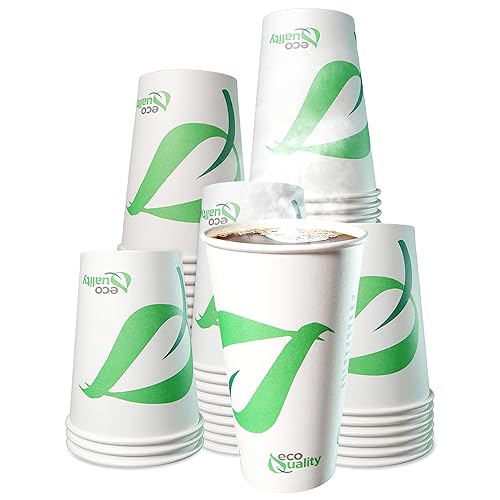 EcoQuality 20 oz Compostable Paper Cups - Biodegradable Disposable White Paper Coffee Cups PLA Lined - Eco-friendly Hot and Cold Drinking Cups