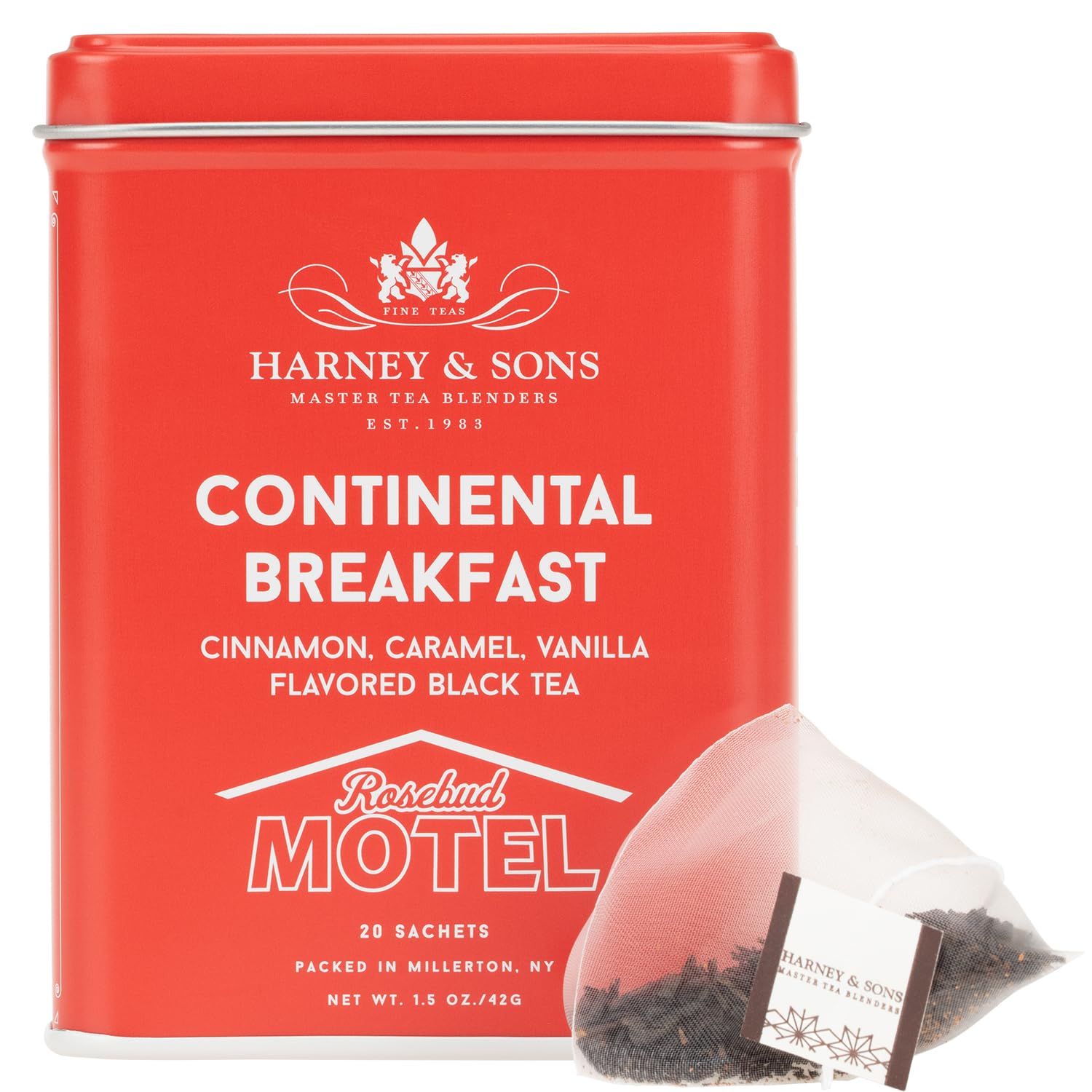 Harney & Sons Continental Breakfast, 20 sachets | Schitt's Creek Rosebud Motel Black Tea with Cinnamon, Caramel and Vanilla Flavors