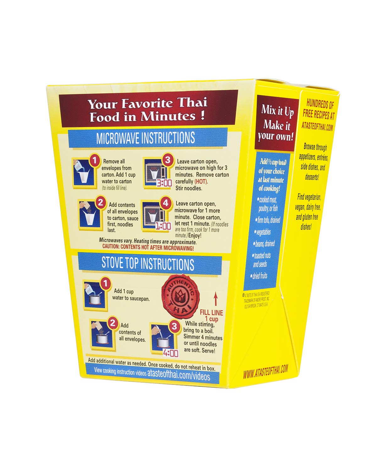 A Taste of Thai Red Curry Noodles |Heat & Eat Instant Noodle | Flavored with Authentic Thai Sauce - Non-GMO, Gluten Free, Trans Fat Free- Perfect Side