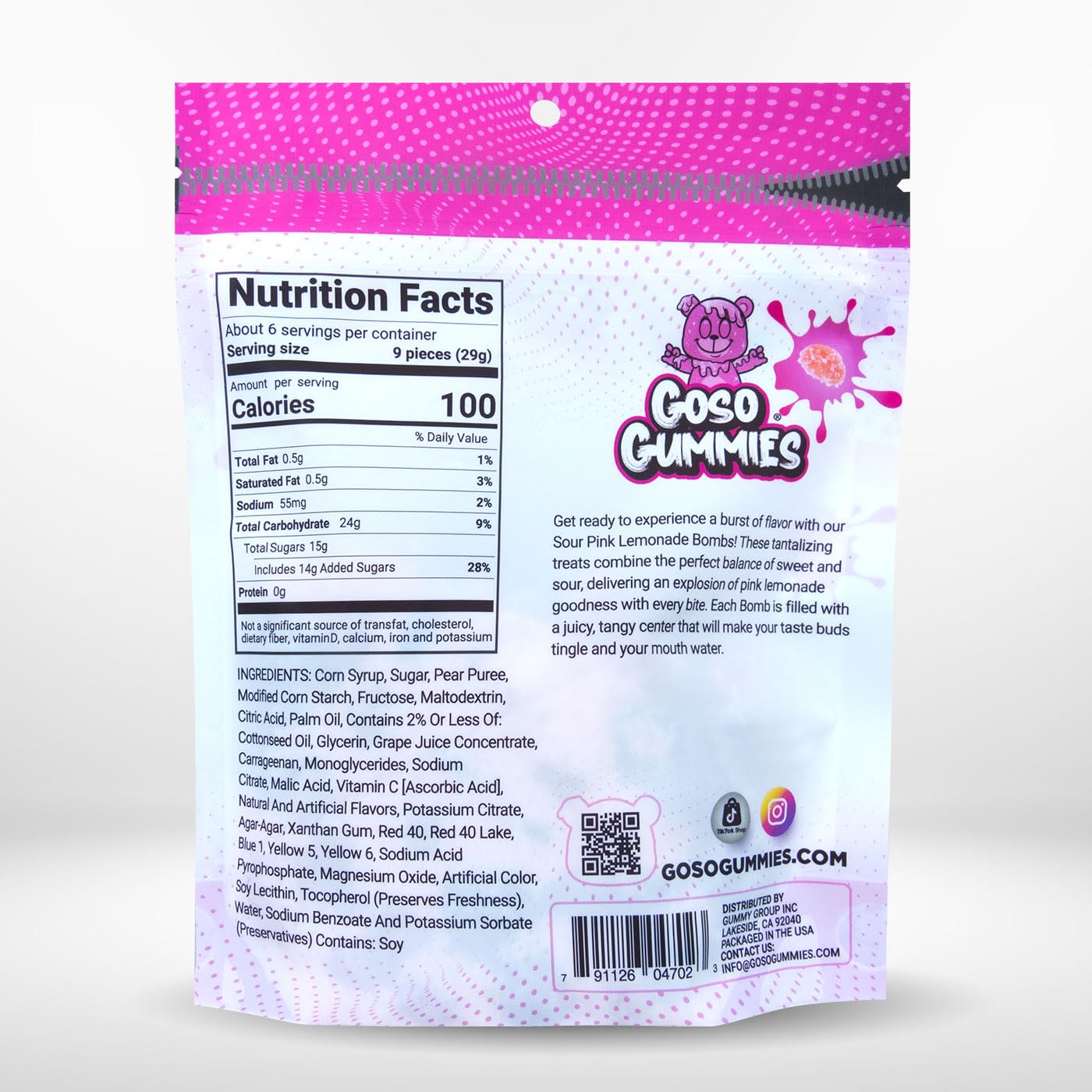Goso Gummies Sour Pink Lemonade Bombs - 6oz Bag - Sour Pink Lemonade Juice-Filled Viral Premium Candy