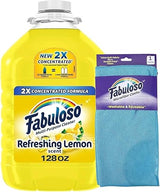 Fabuloso Lemon All Purpose Cleaner, Floor Cleaner, Makes 64 Gallons per Bottle - 128oz Cleaner Cloth - Colors & Packaging May Vary