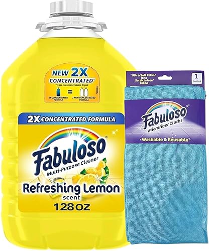 Fabuloso Lemon All Purpose Cleaner, Floor Cleaner, Makes 64 Gallons per Bottle - 128oz Cleaner Cloth - Colors & Packaging May Vary