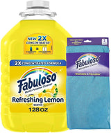 Fabuloso Lemon All Purpose Cleaner, Floor Cleaner, Makes 64 Gallons per Bottle - 128oz Cleaner Cloth - Colors & Packaging May Vary