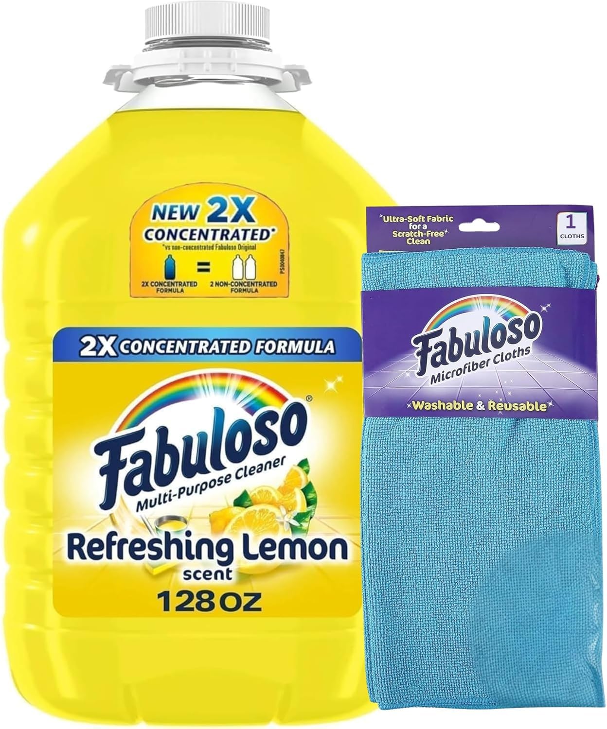 Fabuloso Lemon All Purpose Cleaner, Floor Cleaner, Makes 64 Gallons per Bottle - 128oz Cleaner Cloth - Colors & Packaging May Vary