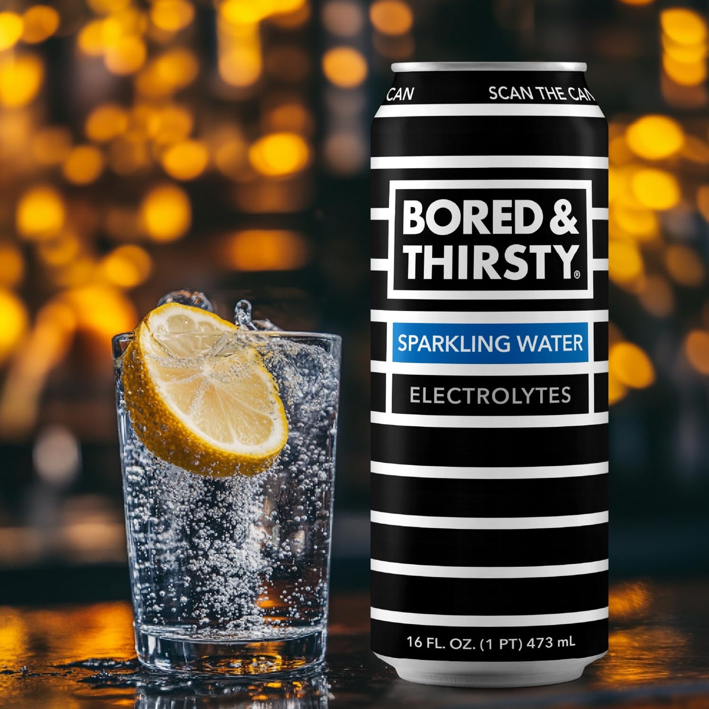 BORED & THIRSTY Sparkling Water with Electrolytes,16 FL OZ - 100% Recyclable Aluminum Cans 12 Pack, Crisp Bubbles with a Smooth Finish, A Great Mixer