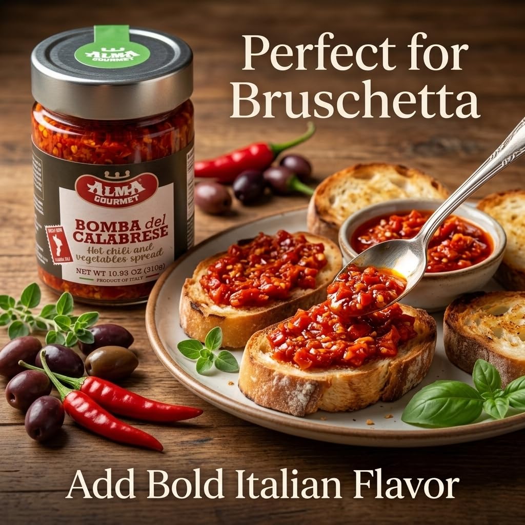 Alma Gourmet Bomba Calabrese Hot Chili & Mixed Vegetable Spread - Calabrian Chili Peppers in Oil, Authentic Italian Spicy Sauce, Product of Italy