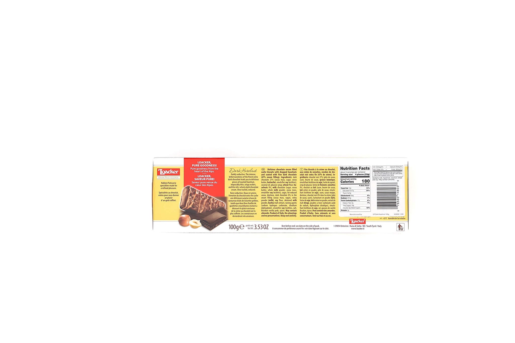 Loacker Cookie, Pstccria Hazelnut Dark, 3.53 Ounce