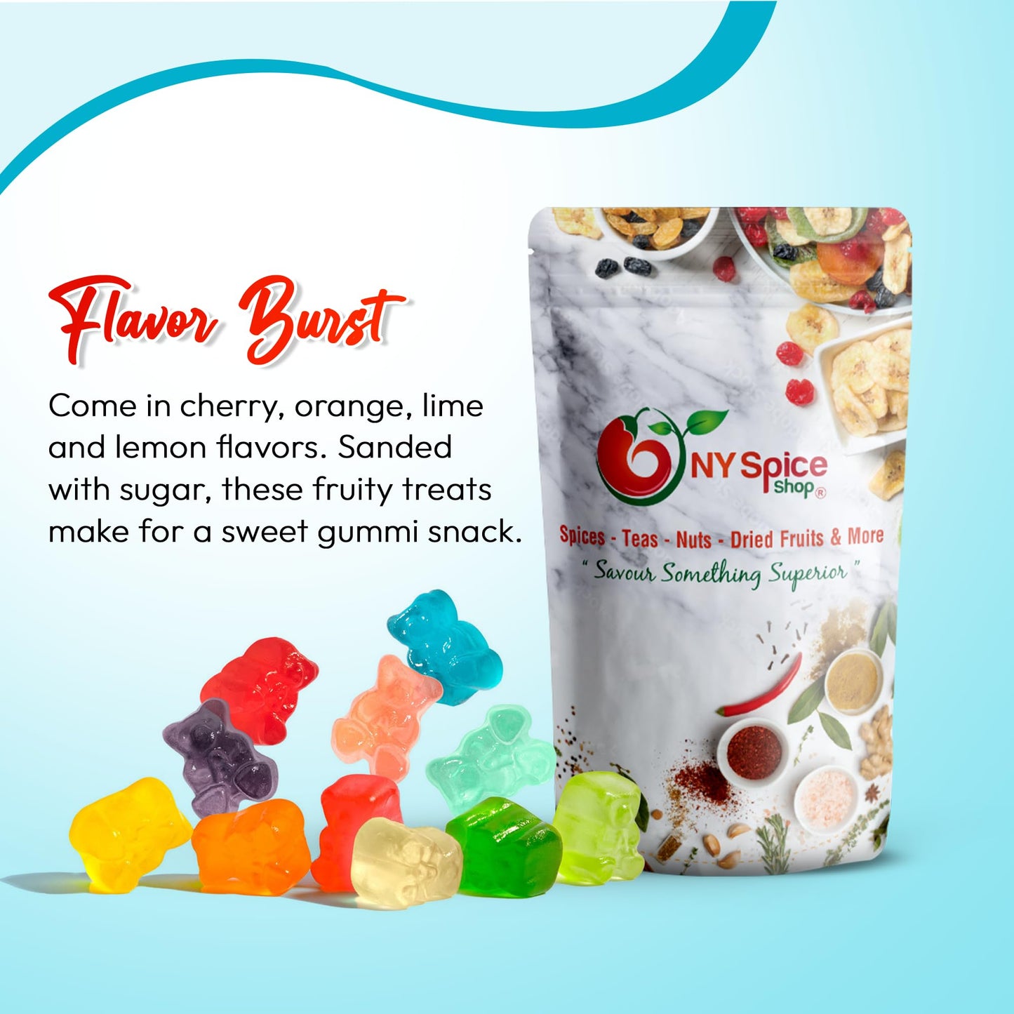 NY Spice Shop Crispy Crunchy Gummy Bears Bulk - 8 Ounce Rainbow Mini Gummy Bears - Gummies Bears - Giant Gummy Bear - Bear Fruit Snacks Covered In