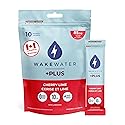 WakeWater Plus Energy Powder | Cherry Lime, 10 x 5g sticks | Vitamins and Electrolytes | Natural Green Tea Caffeine | No Sugar or Artificial