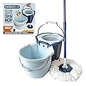 Casabella Clean Water Microfiber Spin Mop with 2-Bucket System, Antibacterial Spin Mop and Mopping Bucket Set, Blue/White
