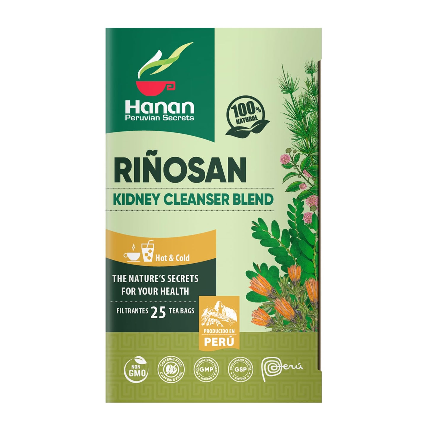 Hanan Peruvian Secrets Rinosan Herbal Tea | 100% Natural Kidney Cleanse Aid Blend | 25 Tea Bags | Naturally Aids in Supporting Healthy Kidney