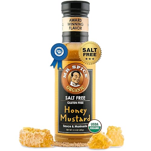 Mr. Spice Organic Honey Mustard Sauce, Salt Free Honey Mustard Dipping Sauce (0 mg/serv), Gluten Free, Low Sodium Sauces for Marinade and Dressing, No