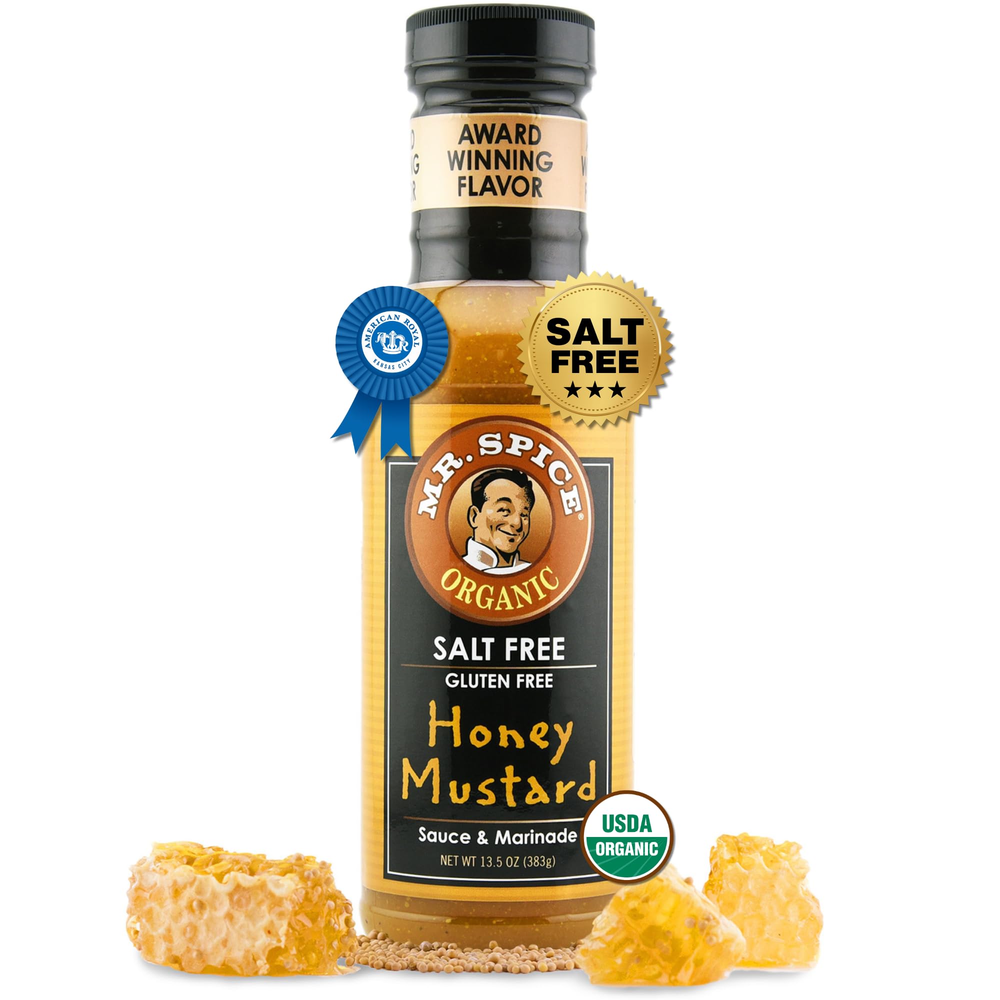 Mr. Spice Organic Honey Mustard Sauce, Salt Free Honey Mustard Dipping Sauce (0 mg/serv), Gluten Free, Low Sodium Sauces for Marinade and Dressing, No