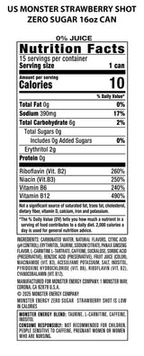 Monster Energy Zero Sugar Strawberry Shot, Green, Original, Free Energy Drink, 16 Ounce Can (Pack of 15)