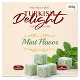 Turkish Delight Mint Flavor 450g (~1lb) - Traditional Lokum Candy with Refreshing Mint Taste - Soft Chewy Gourmet Dessert - No Additives - Made