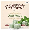 Turkish Delight Mint Flavor 450g (~1lb) - Traditional Lokum Candy with Refreshing Mint Taste - Soft Chewy Gourmet Dessert - No Additives - Made