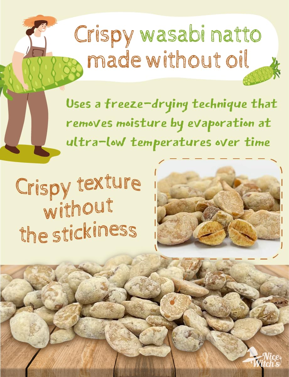 [160g / 5.64oz] Freeze Dried Natto Beans Snack Wasabi Flavor 20g * 8 Packs, Fermented Soybean Snack ???? ?? ??