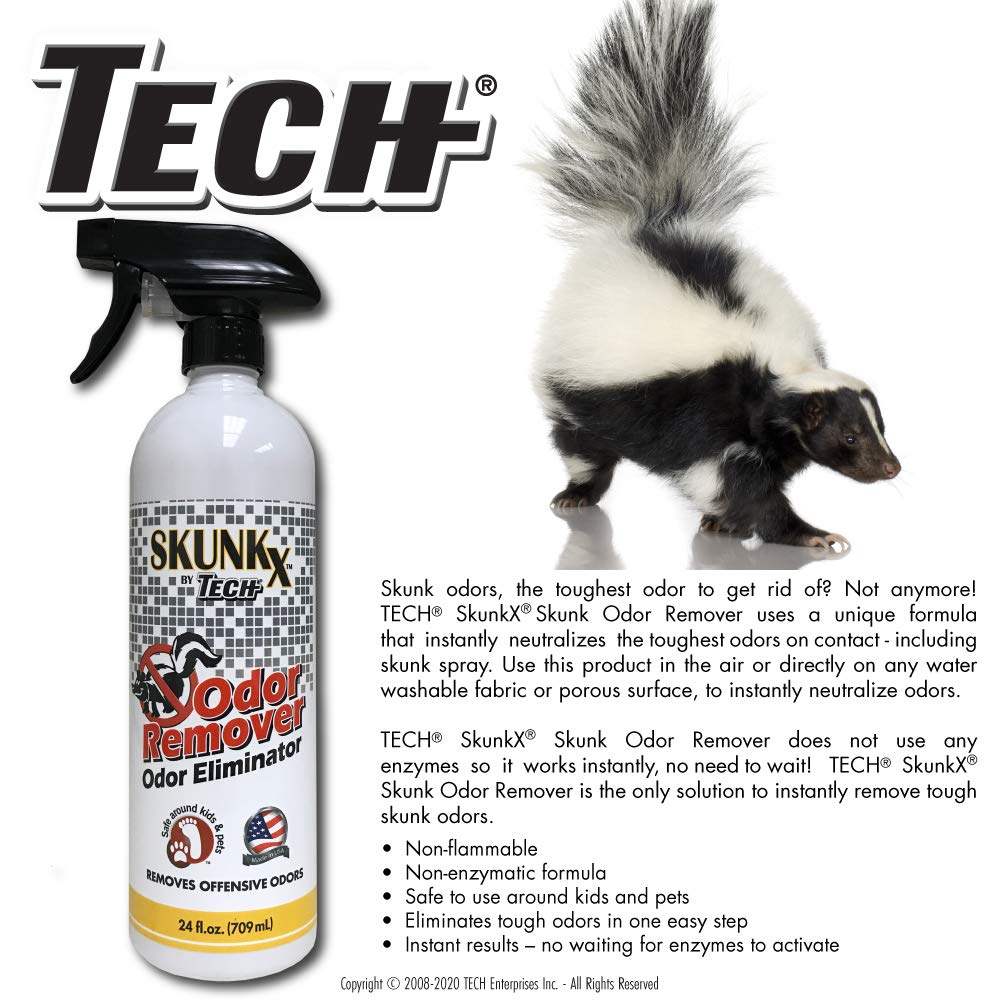 TECH Skunk-X Odor Eliminator Spray - Instant Odor Remover for Washable Fabrics and Indoor Spaces (24 Oz)