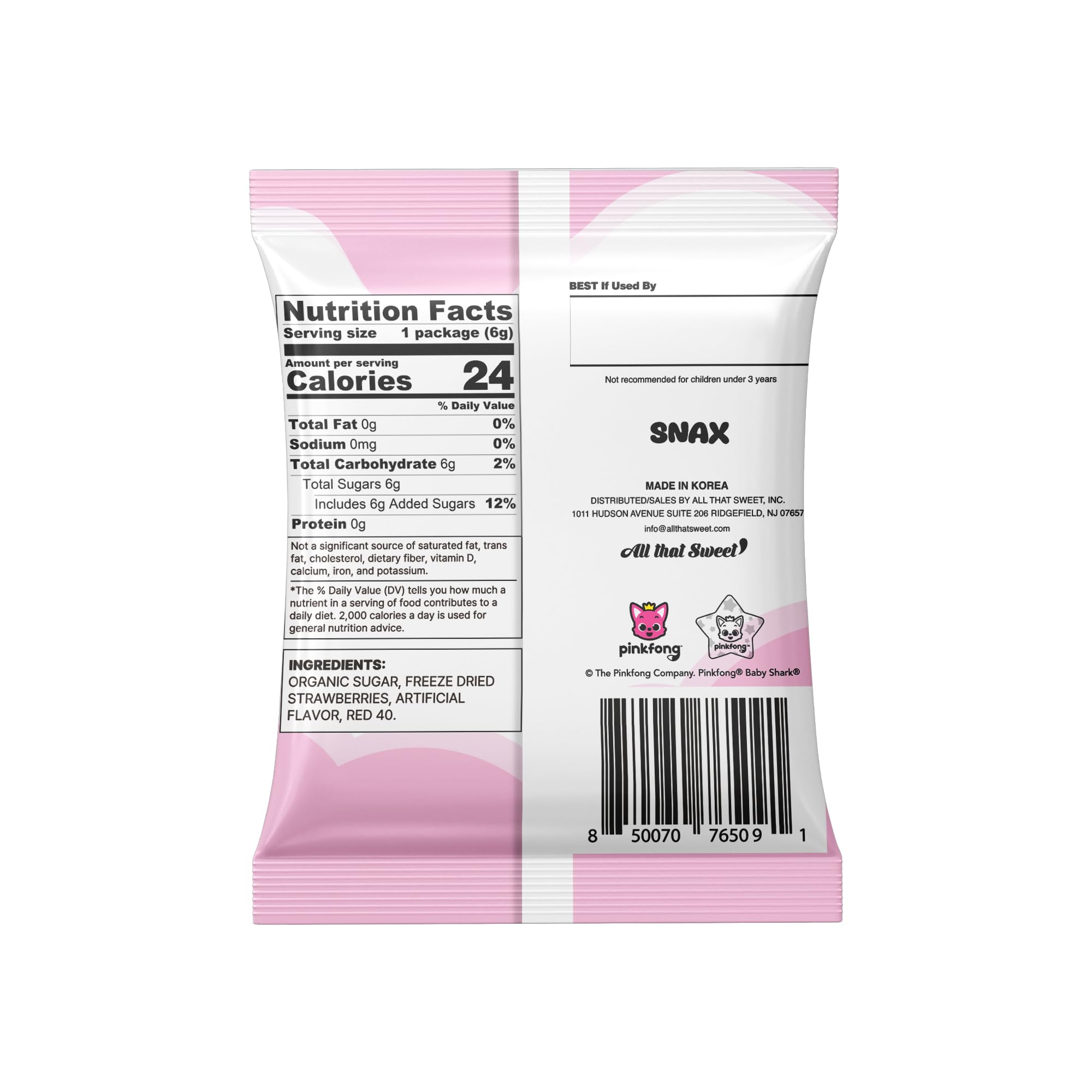 Cotton Lolly Baby Shark Strawberry Cotton Candy 0.21oz 10 Packs