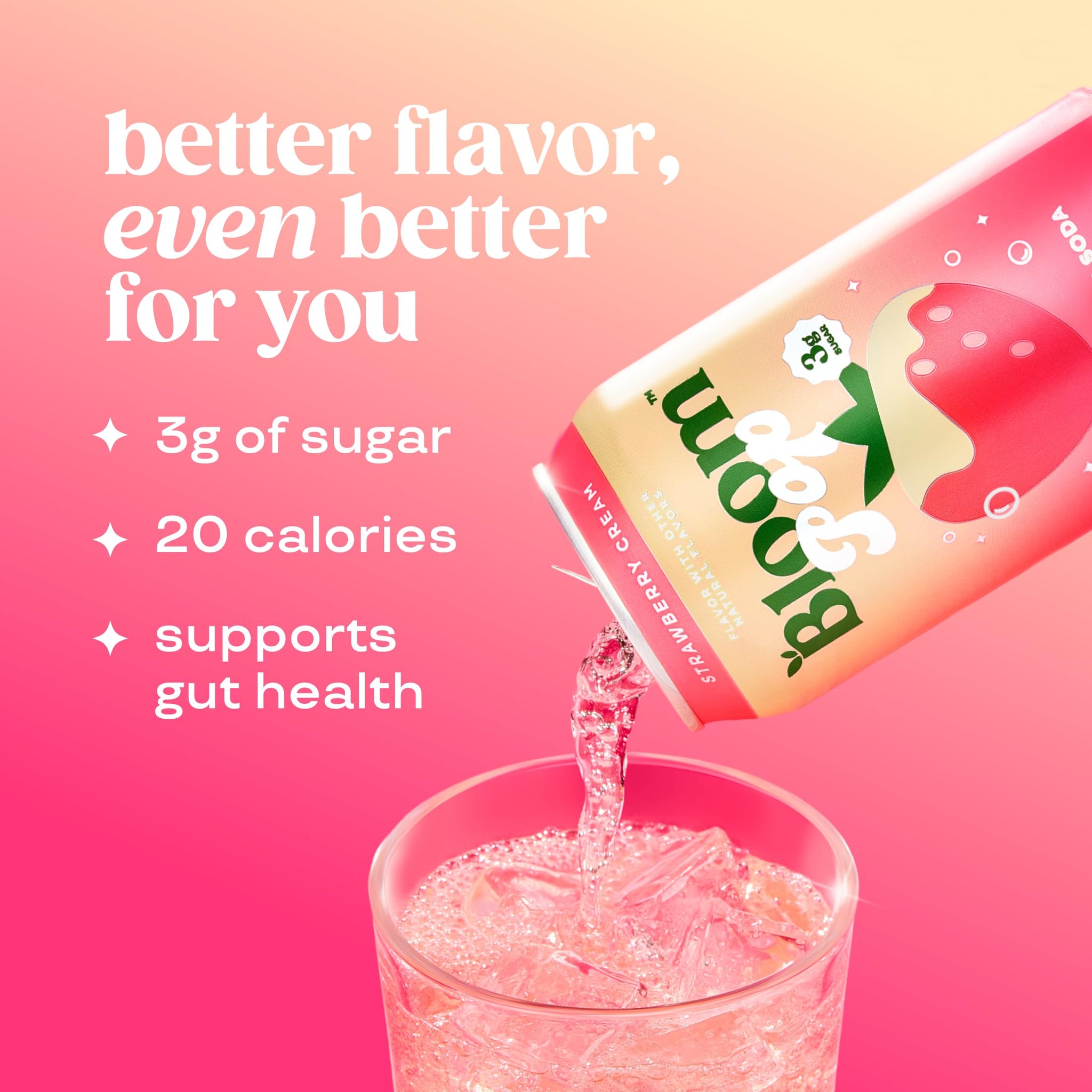 Bloom Pop Prebiotic Soda 12 Pack, Strawberry Cream Flavor, 12oz Cans | Prebiotic Soda for Gut Health, Low Calorie Soda, No Caffeine, Healthy Soft