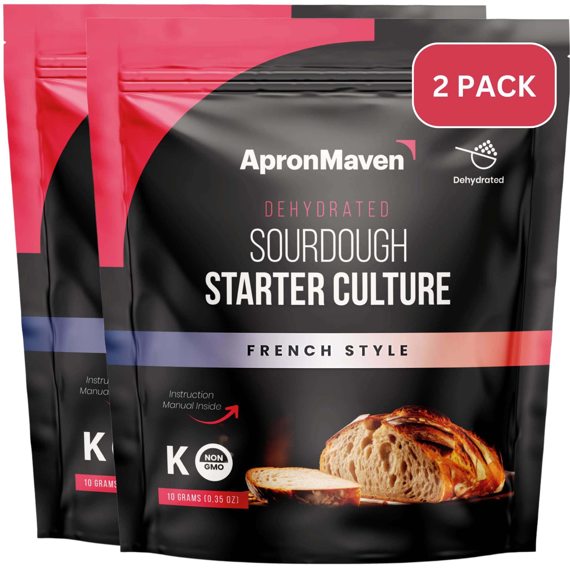 2 Pack Premium Sourdough Starter - French Style Heirloom Dehydrated Sour Dough Starter Culture with Simple Activation Instructions for Homemade