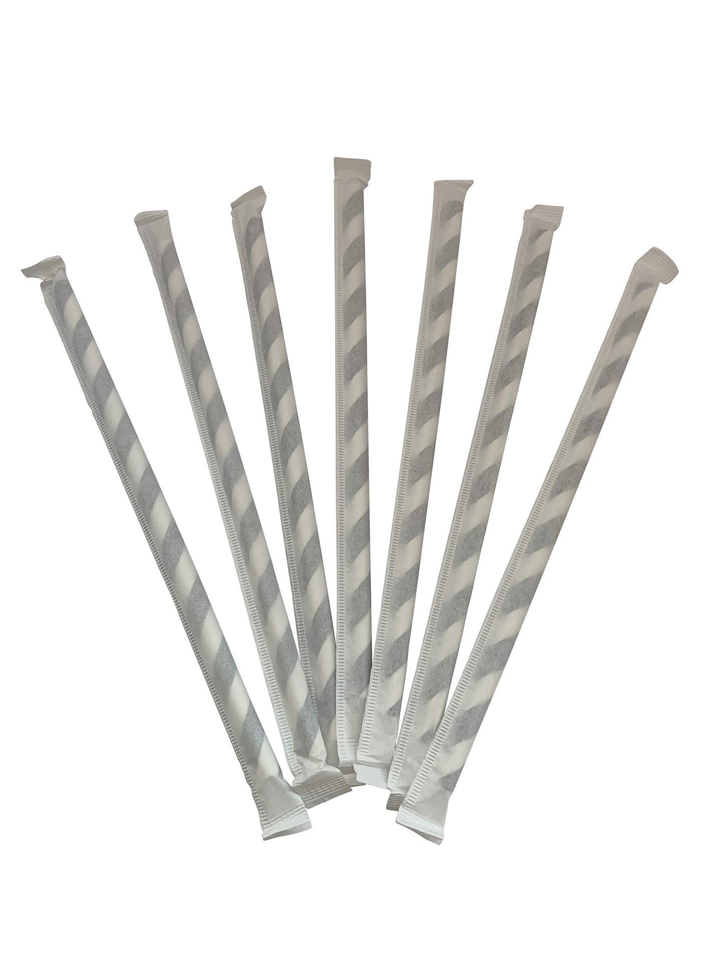 400 Count | Kingseal FSC Certified Disposable Paper Drinking Straws, Paper Wrapped, 7.75" Length x 6mm Diameter, Black Swirl Stripe, Biodegradable