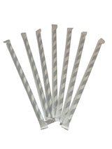 400 Count | Kingseal FSC Certified Disposable Paper Drinking Straws, Paper Wrapped, 7.75" Length x 6mm Diameter, Black Swirl Stripe, Biodegradable