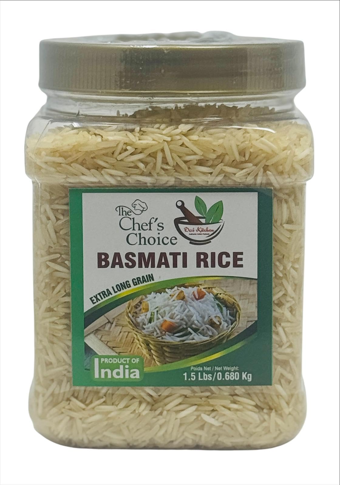 Desi Kitchen Chef’s Choice Basmati Rice | Extra Long Grain | 1.5 lbs (0.68kg) Jar | Premium Product of India