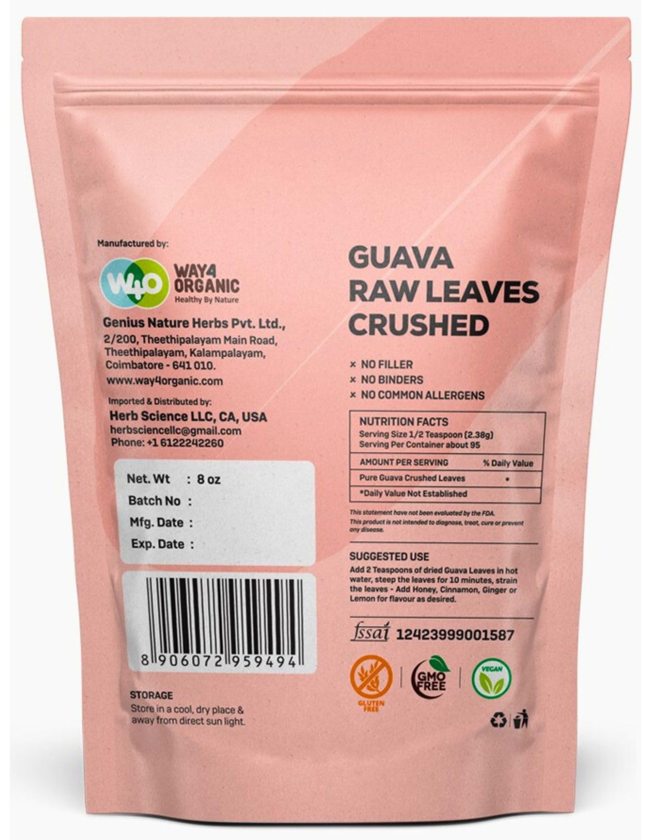 Guava Leaf Tea (Dried Crushed Leaves, Not Powder) 8 Oz, Hair Re-Growth, Skin & Nails, No Preservatives, 100% Pure Guava Leaves (1 Pack(8 Oz))