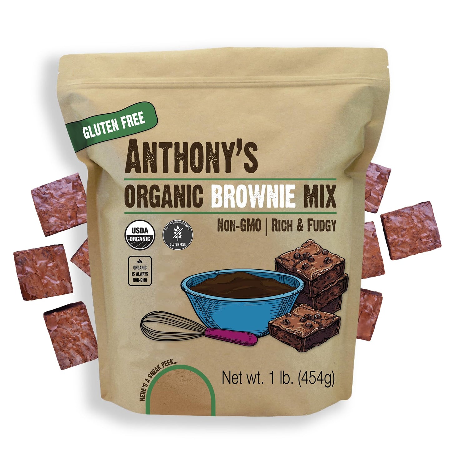 Anthony's Organic Brownie Mix,1 lb, Gluten Free, Dairy Free, Non GMO, Rich & Fudgy
