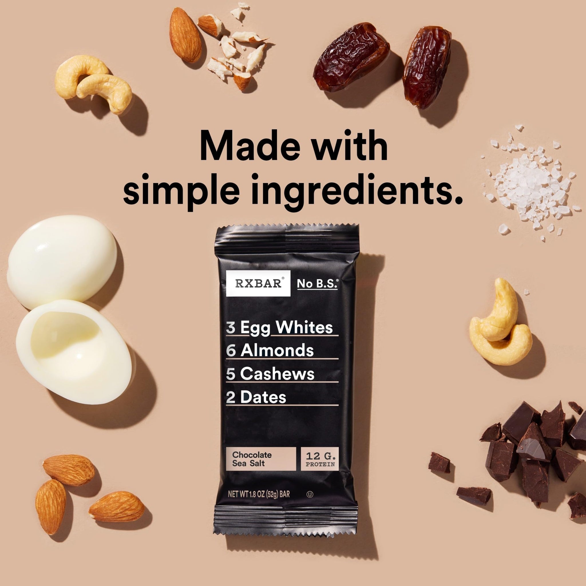 RXBAR Protein Bars, Protein Snack, Snack Bars, Chocolate Sea Salt, 22oz Box (12 Count)