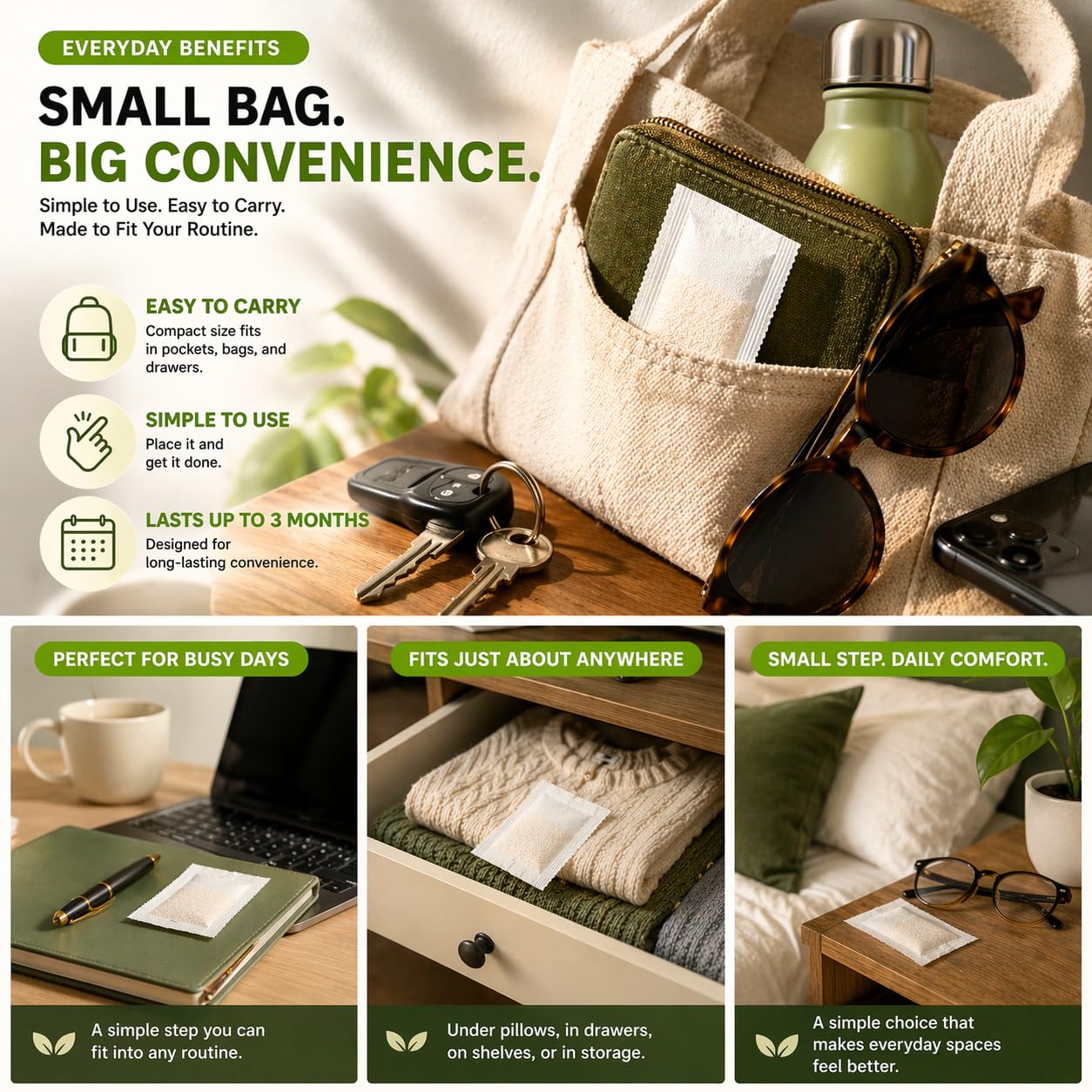 FreshSac Natural Home Freshness Sachets - Plant-Based Fabric Freshener & Odor Neutralizer for Bedding, Mattress, Couch, Upholstery & Closet Spaces