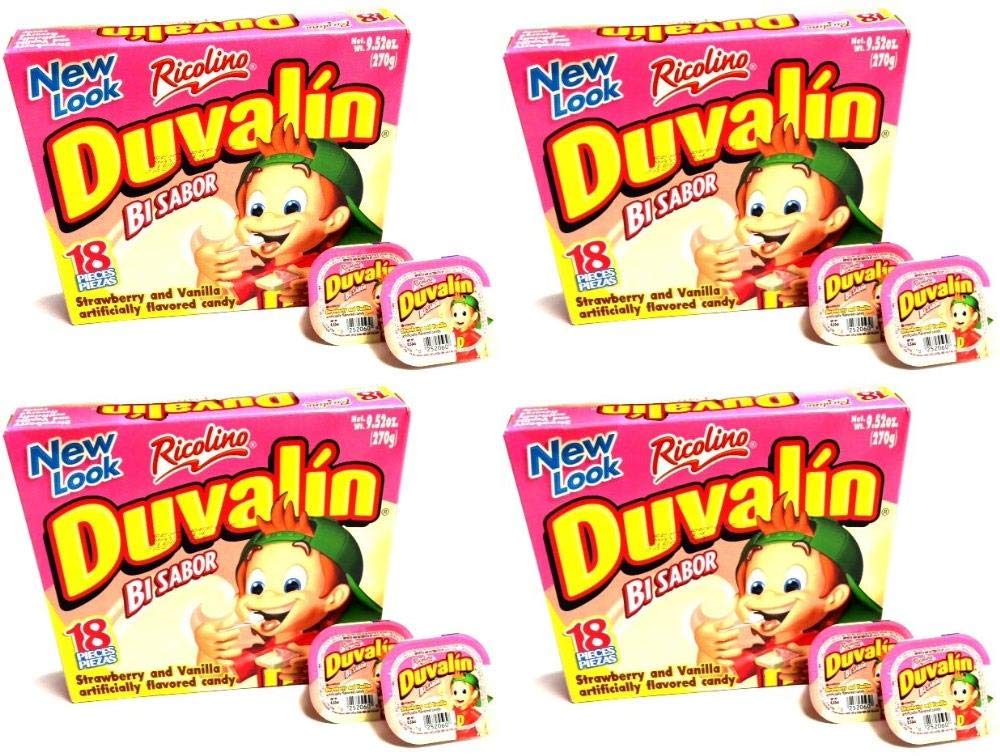 Duvalin Strawberry & Vanilla Mexican Sweet Candy 18 Pcs 9.52oz Pack of 4