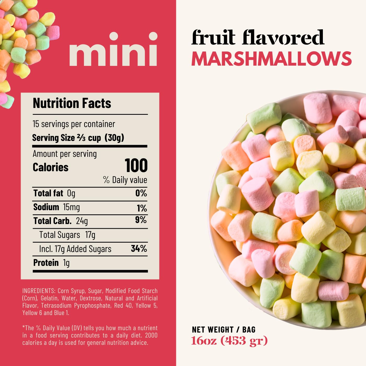 1 lb Bag Clown Fruit Flavored Mini Marshmallows - Gluten Free, Allergy Friendly, Great for Baking, Cocoa, Rice Crispy Treats