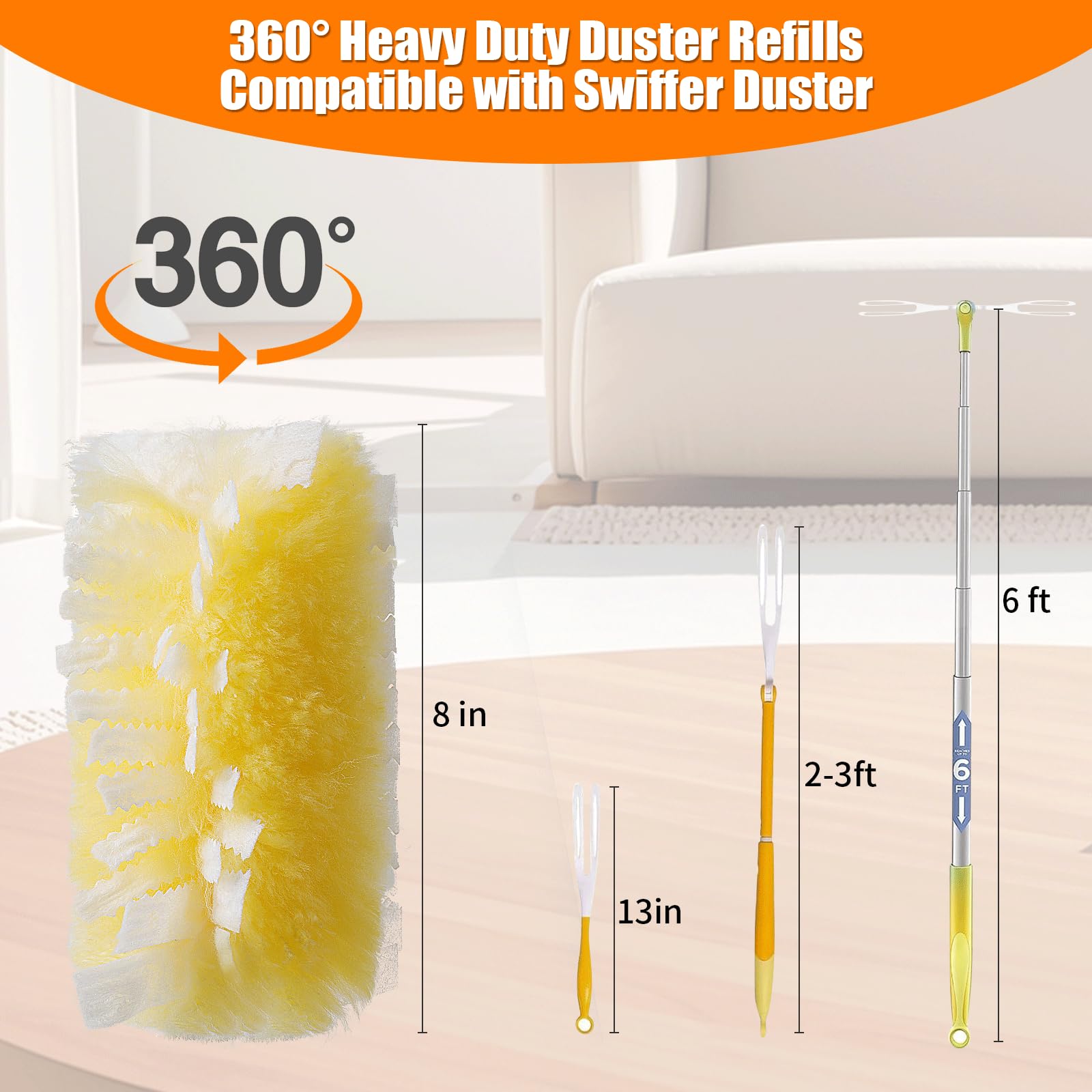 Senowi 40 Count 360° Heavy Duty 2 Sided Duster Refills Compatible with Swiffer, Large Size-Extra Thick Disposable Electrostatic Feather Duster Refill