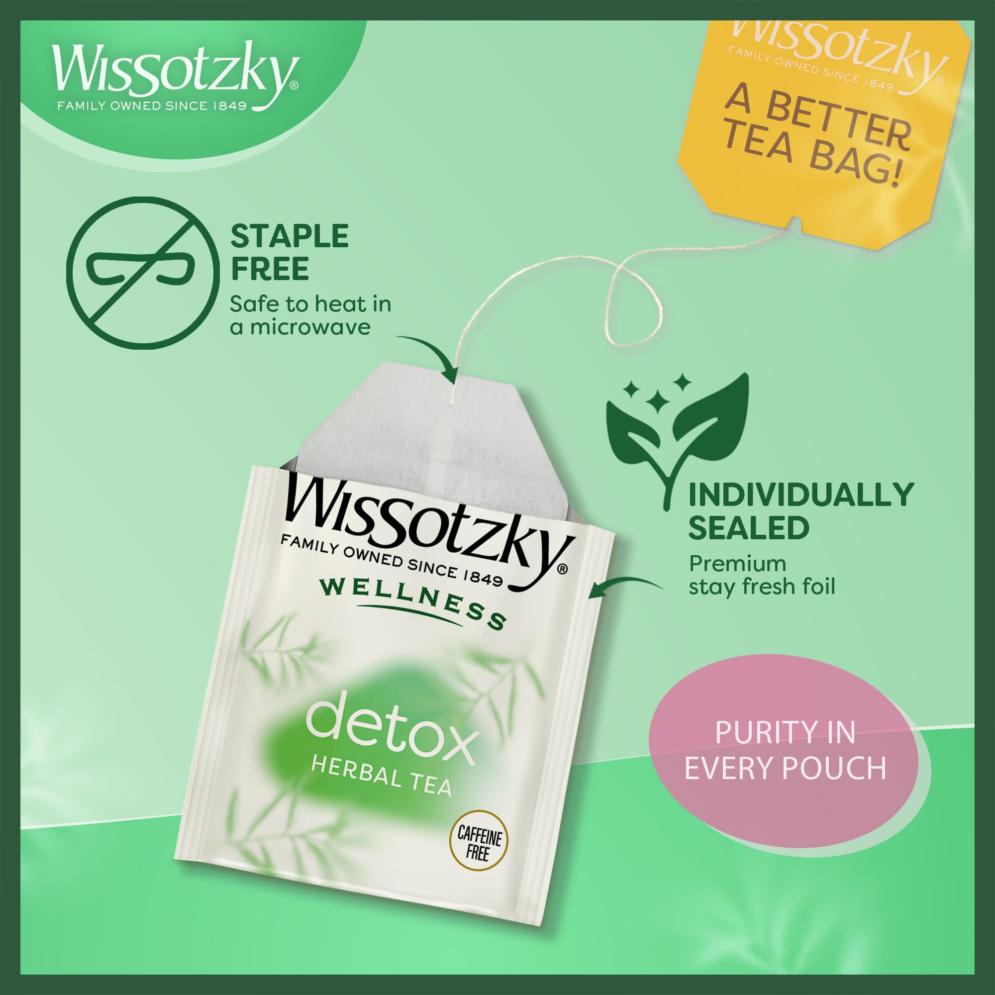 Wissotzky Wellness Detox Herbal Tea, (3 Pack - 60 Tea Bags) | Caffeine Free | Natural Cleansing Support | With Peppermint, Nettle, Dandelion