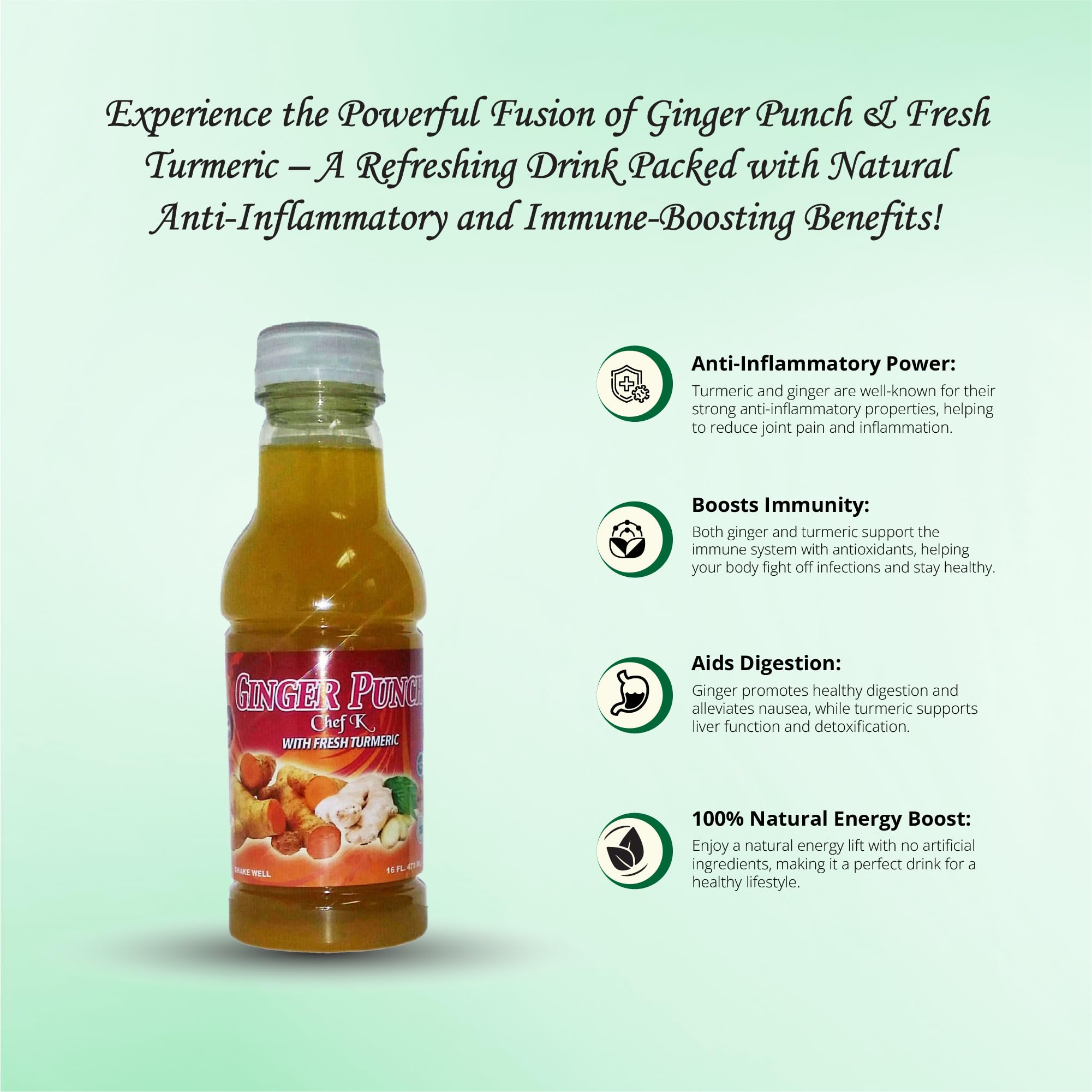 Chef K, Inc. | Ginger Punch with Fresh Turmeric - 16 oz | ImmuneBoosting Ginger Drink