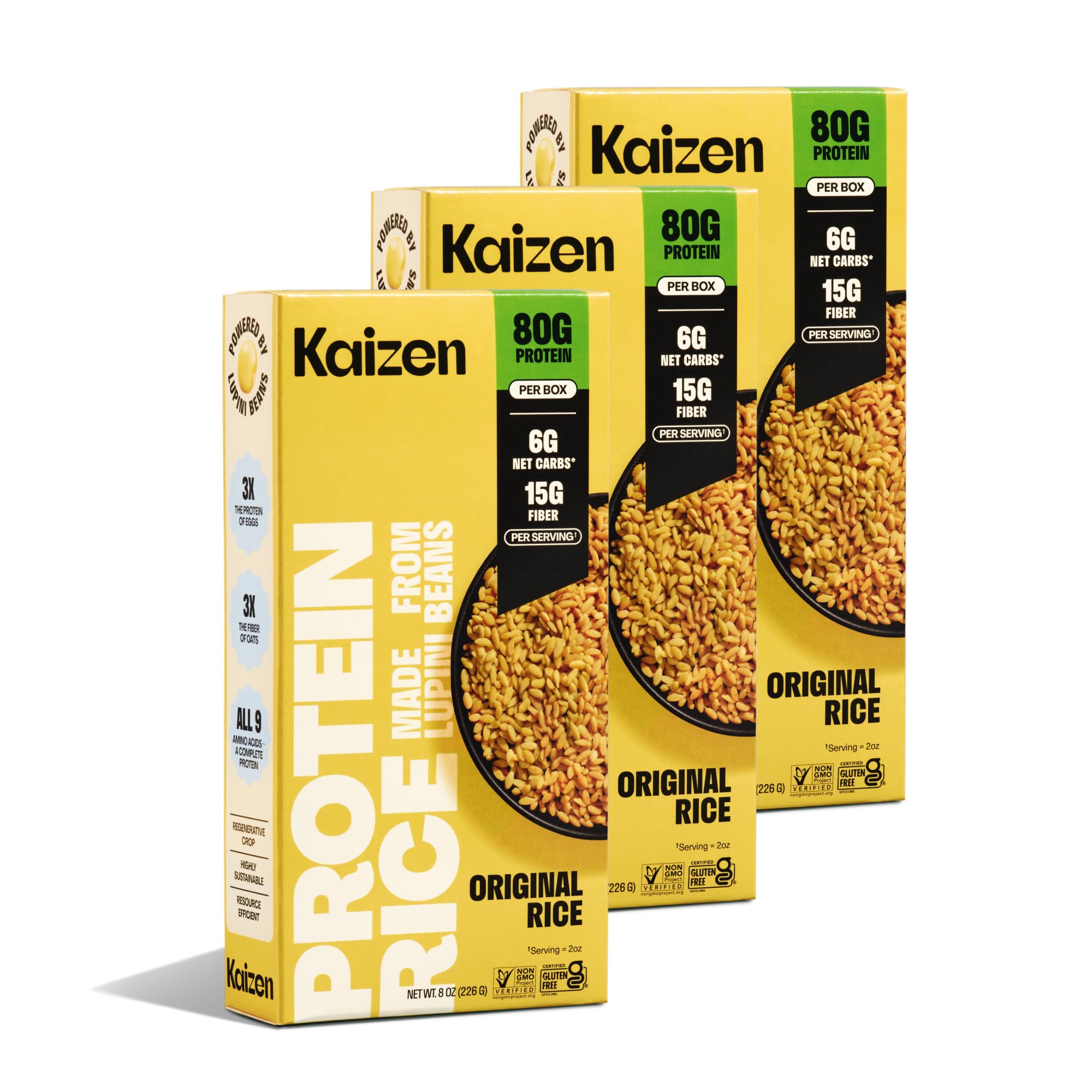 Kaizen Original Protein Rice, 20g Protein, Low Carb (6g Net Carbs), Keto-Friendly, Gluten-Free, Made with Plant-Based Lupini Beans, High Fiber, 8