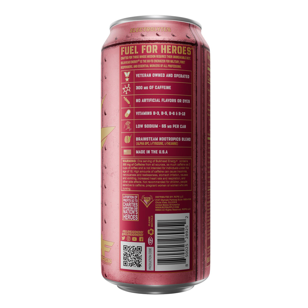 Bulkhead Energy Pink Mist Watermelon Energy Drink, 300 mg Caffeine, 12 Pack