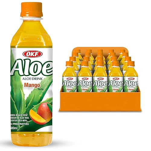 OKF Aloe Vera Drink Juice with Pure Aloe Pulp, Variety, 16.9 oz. (Mango, Pack of 20), Plant Based Drink, Korean drinks