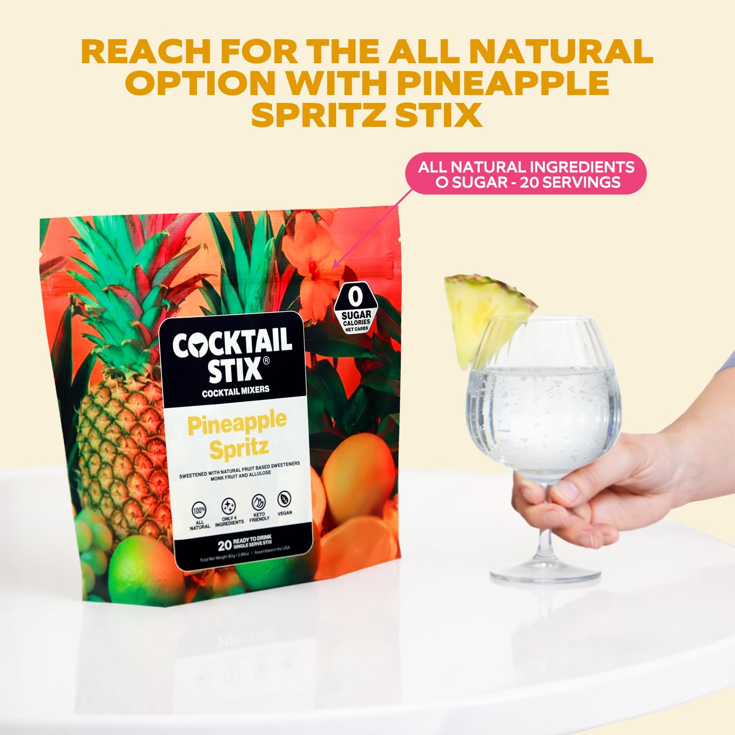 Cocktail Stix Zero Sugar Pineapple Spritz Mixer - Cocktail & Mocktail Drink Mixer - Skinny Mixes - Water Flavoring Packets - Vegan - No Calories, No
