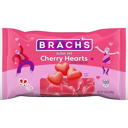 Brach’s Jube Jel Cherry Hearts, Valentine's Day Candy, Classic Cherry Flavored Heart Candy for Valentine's Day, Heart Shaped Red Gummy Candy, 12 oz